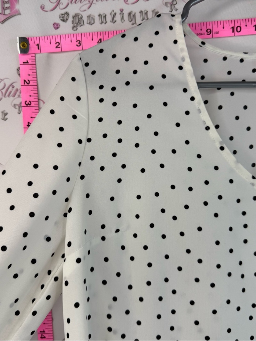 Dex Cream V-Neck Blouse with Black Polka Dots Lightweight Breathable Blouse - Picture 5 of 8